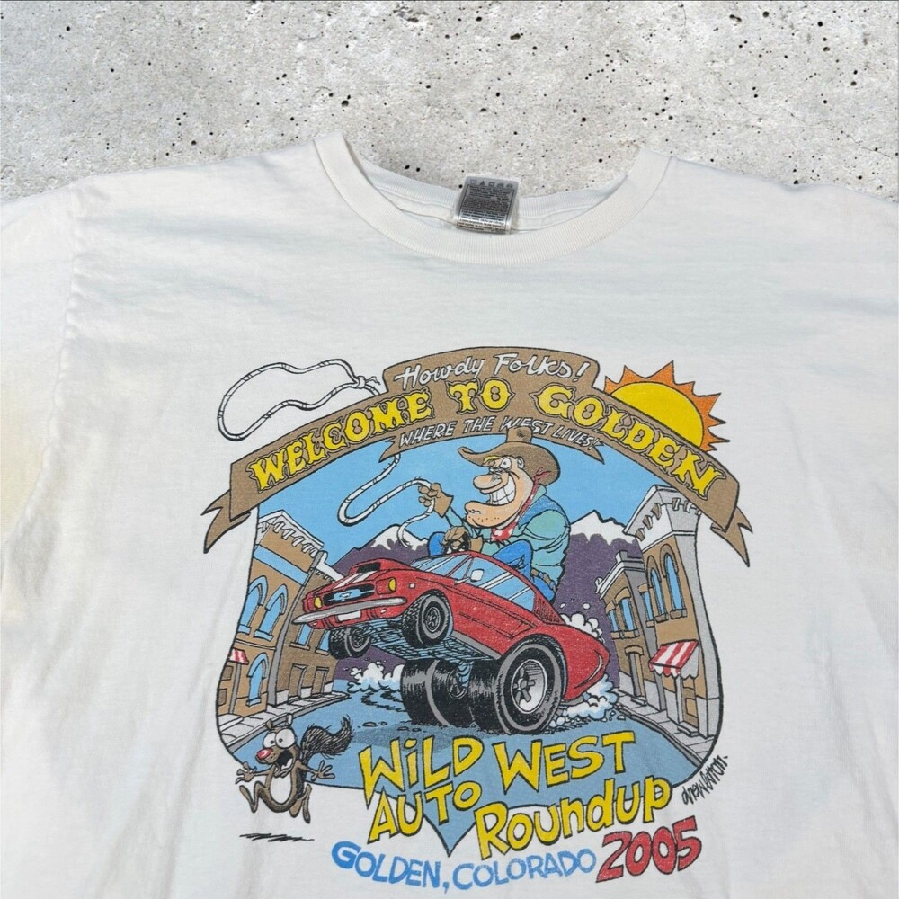 Vintage 2005 Wild West Auto Roundup T Shirt Golden Colorado Car Show L White - Picture 7 of 10